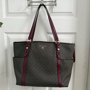 Michael Kors Burgundy and Brown Tote Bag